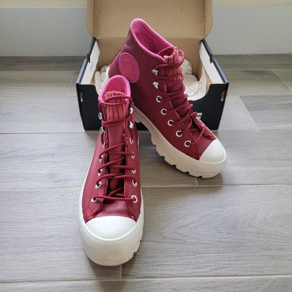 Burgundy High Top Converse Lugged Boot - Picture 1 of 6